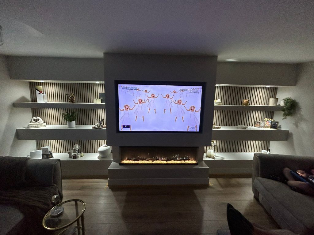 White Slatted Media Wall